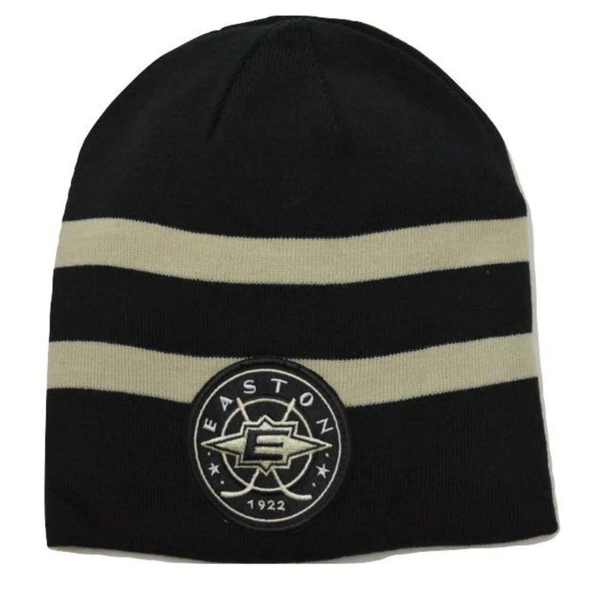 Easton Retro Logo Black & Tan Striped Knit Hockey Beanie Winter Hat