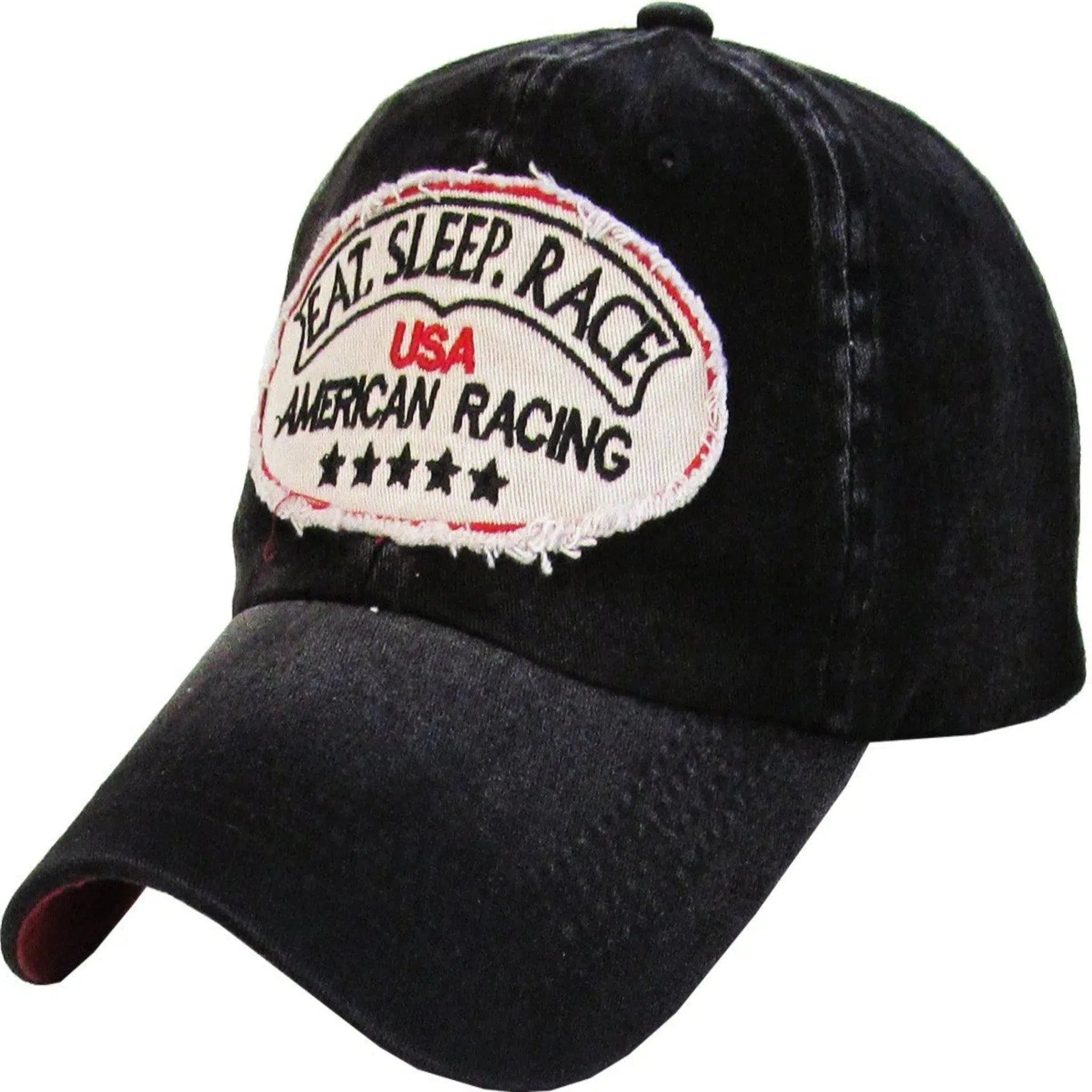 Eat Sleep Race Vintage Distressed Black Adjustable Racing Cap Hat by KB Ethos