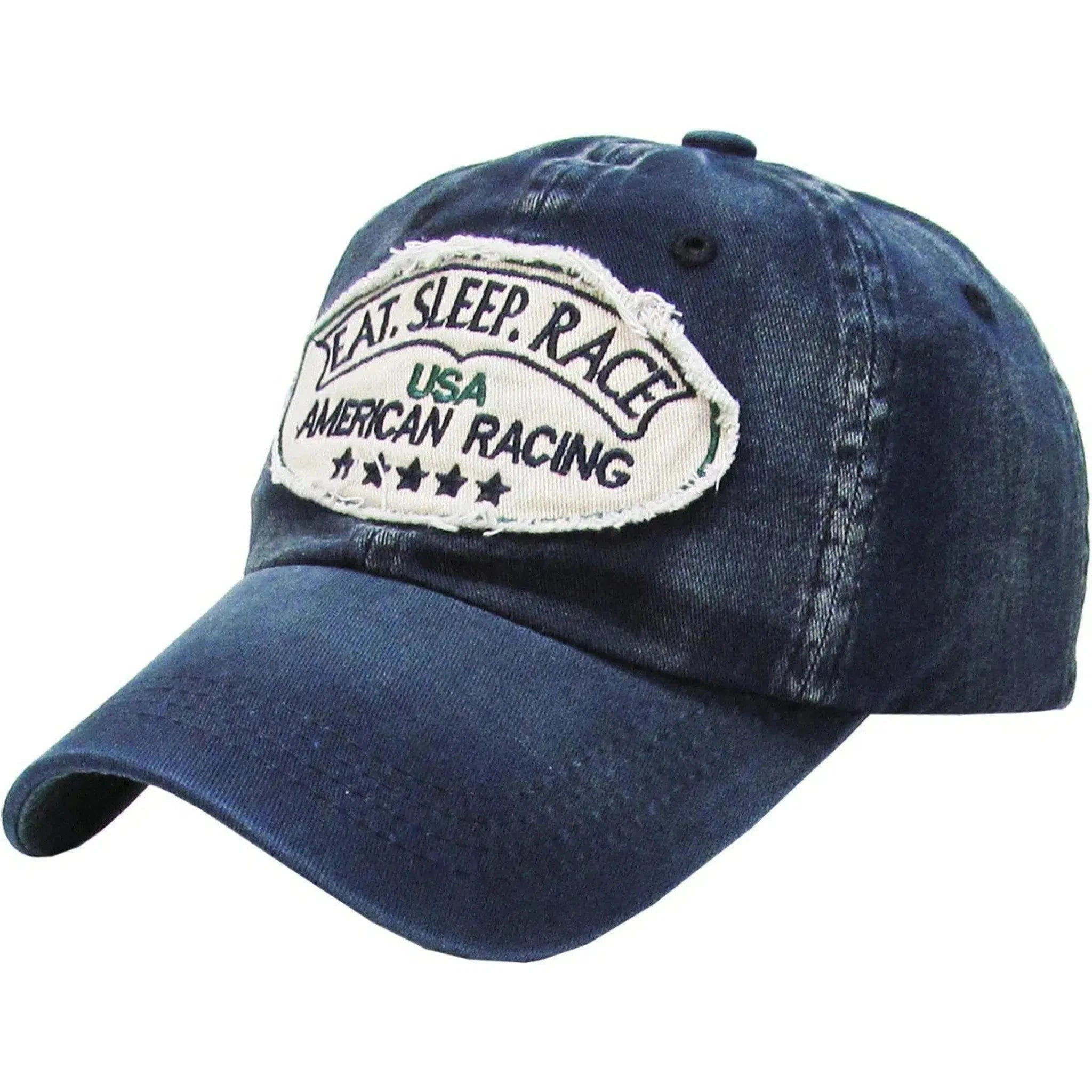 Eat Sleep Race Vintage Distressed Navy Blue Racing Cap Hat