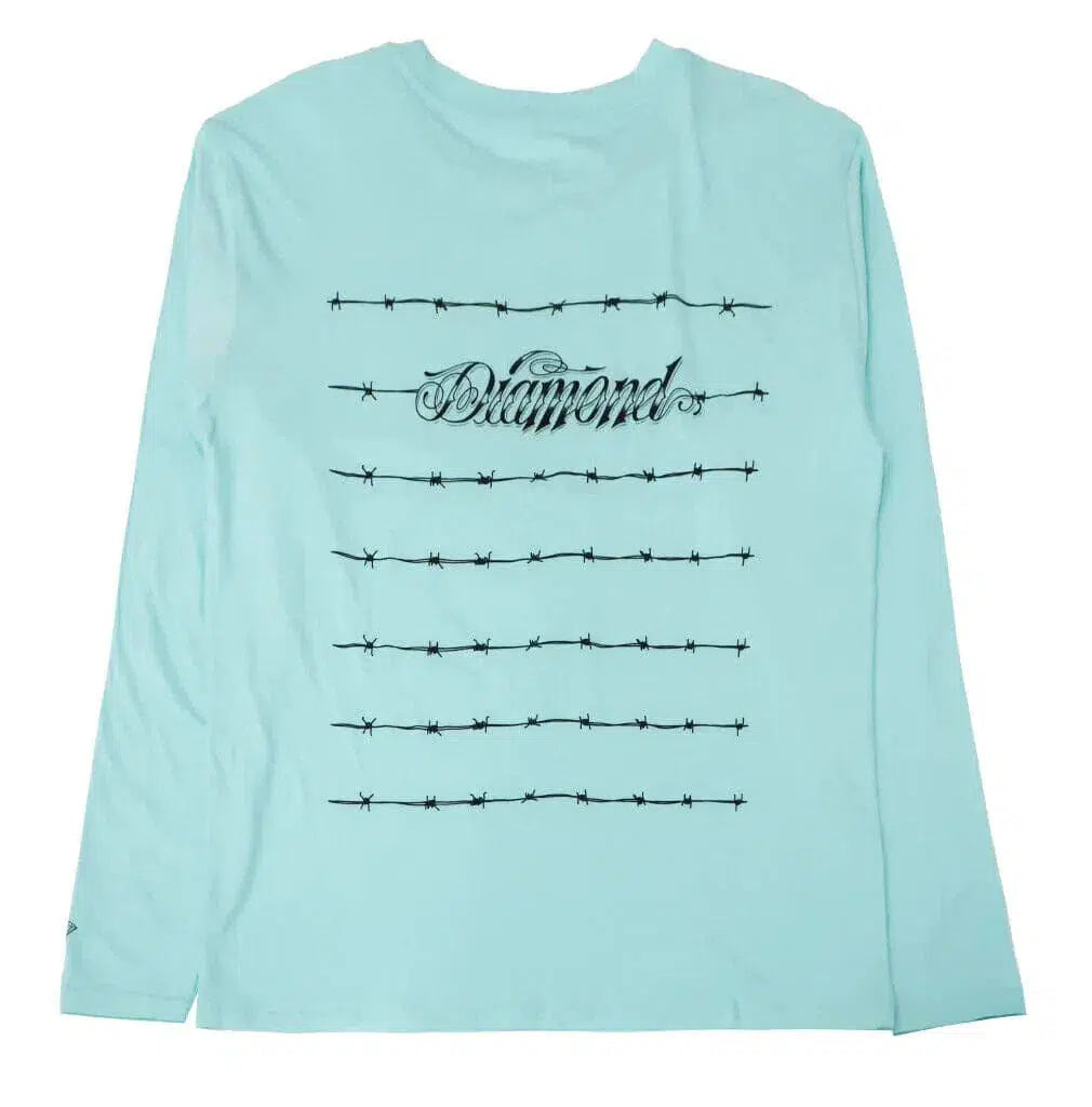 "Edgy Elegance: Diamond Supply Co. Barbed Wire Graphic Long Sleeve Seafoam Green T-Shirt"