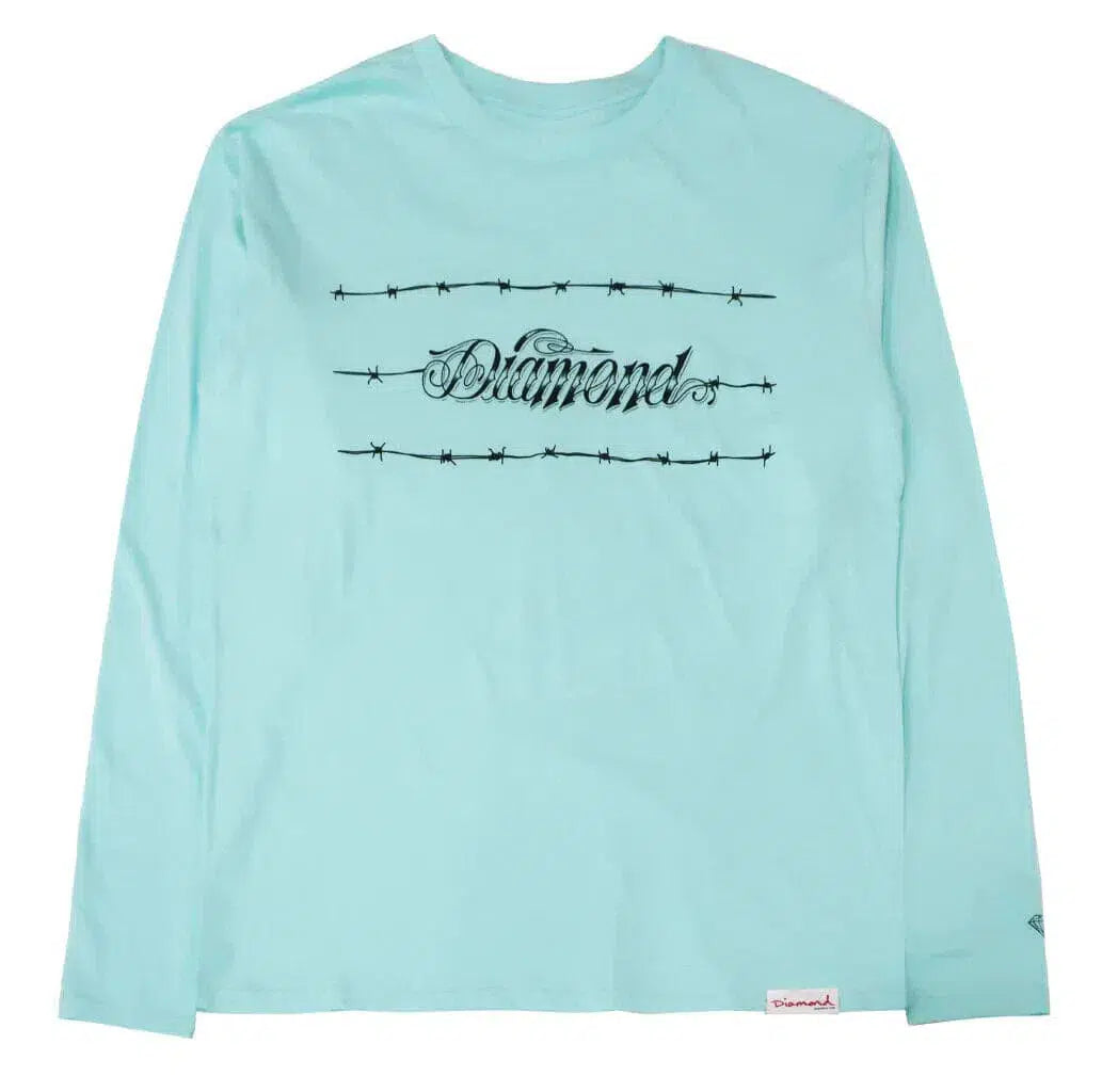 "Edgy Elegance: Diamond Supply Co. Barbed Wire Graphic Long Sleeve Seafoam Green T-Shirt"