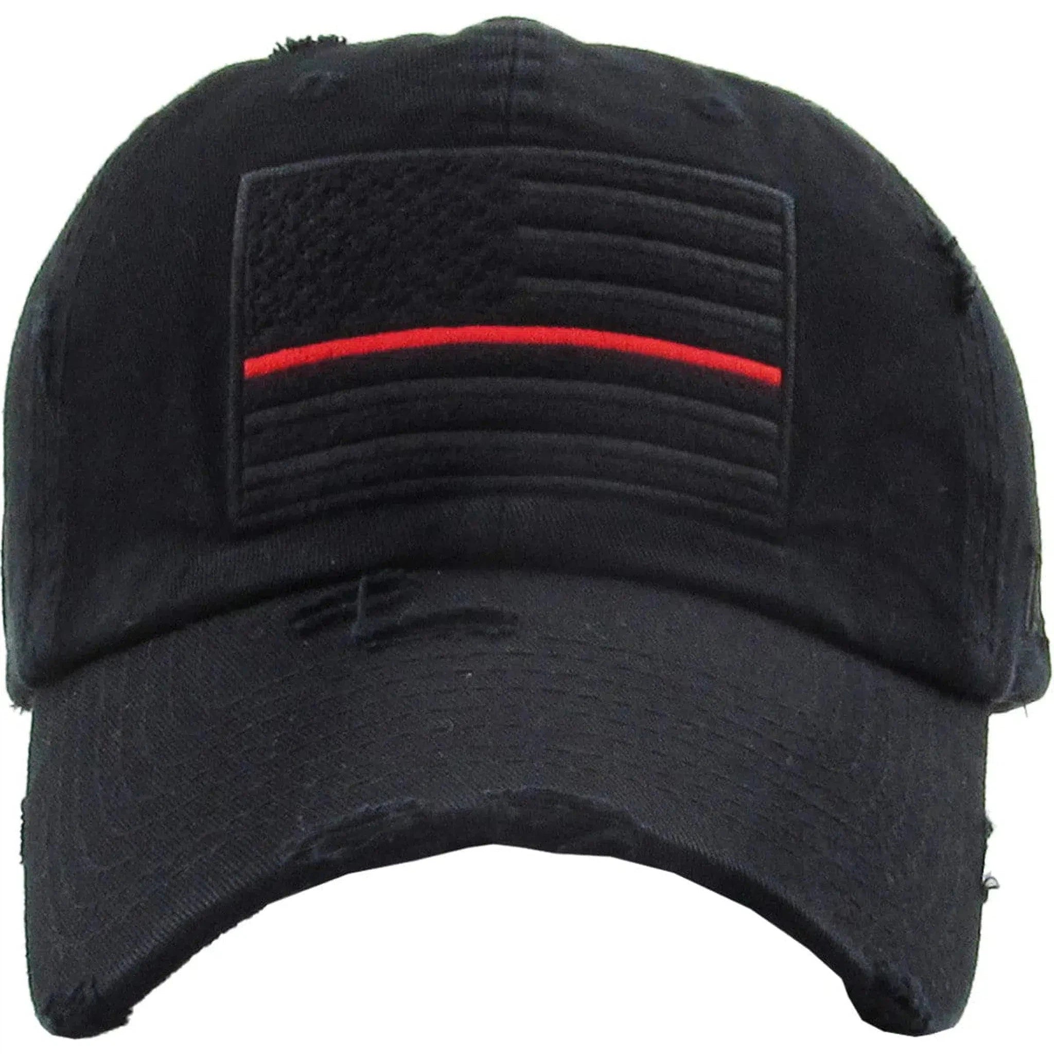 Firefighters Red Line Flag Logo Distressed Adjustable Dad Hat