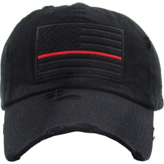Firefighters Red Line Flag Logo Distressed Adjustable Dad Hat