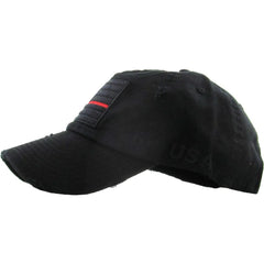 Firefighters Red Line Flag Logo Distressed Adjustable Dad Hat