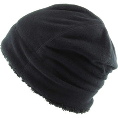 Fleece Fur Lined Sherpa Skull Cap Black Knit Winter Hat Beanie