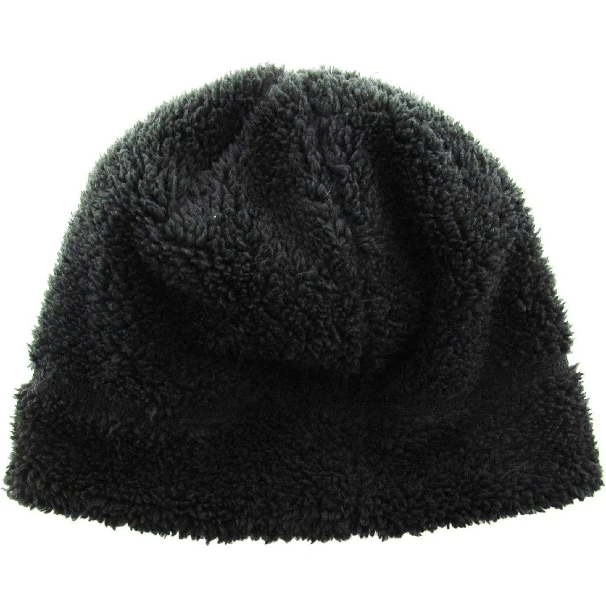 Fleece Fur Lined Sherpa Skull Cap Black Knit Winter Hat Beanie