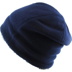 Fleece Fur Lined Sherpa Skull Cap Blue Knit Winter Hat Beanie