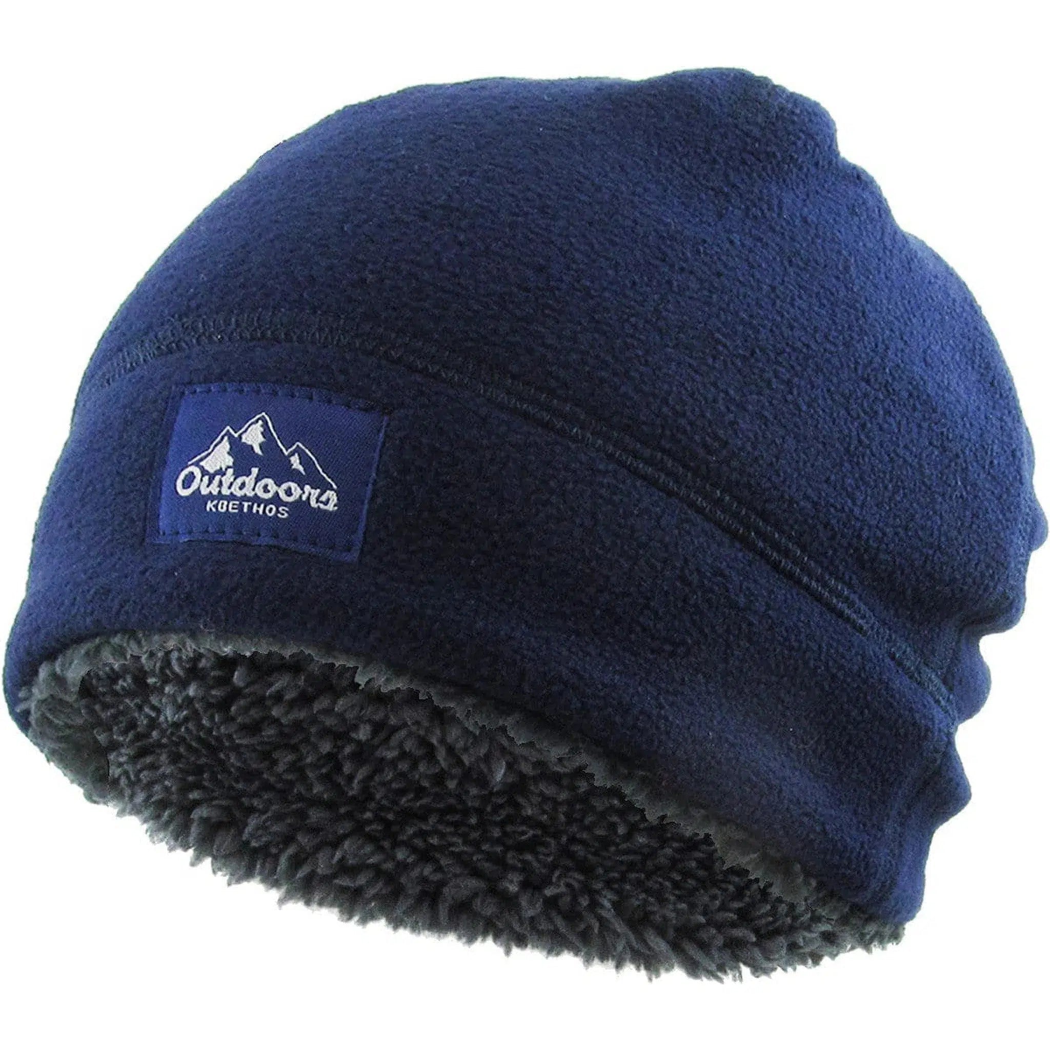 Fleece Fur Lined Sherpa Skull Cap Blue Knit Winter Hat Beanie