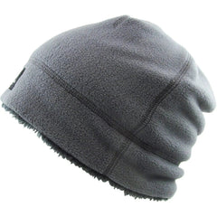 Fleece Fur Lined Sherpa Skull Cap Gray Knit Winter Hat Beanie