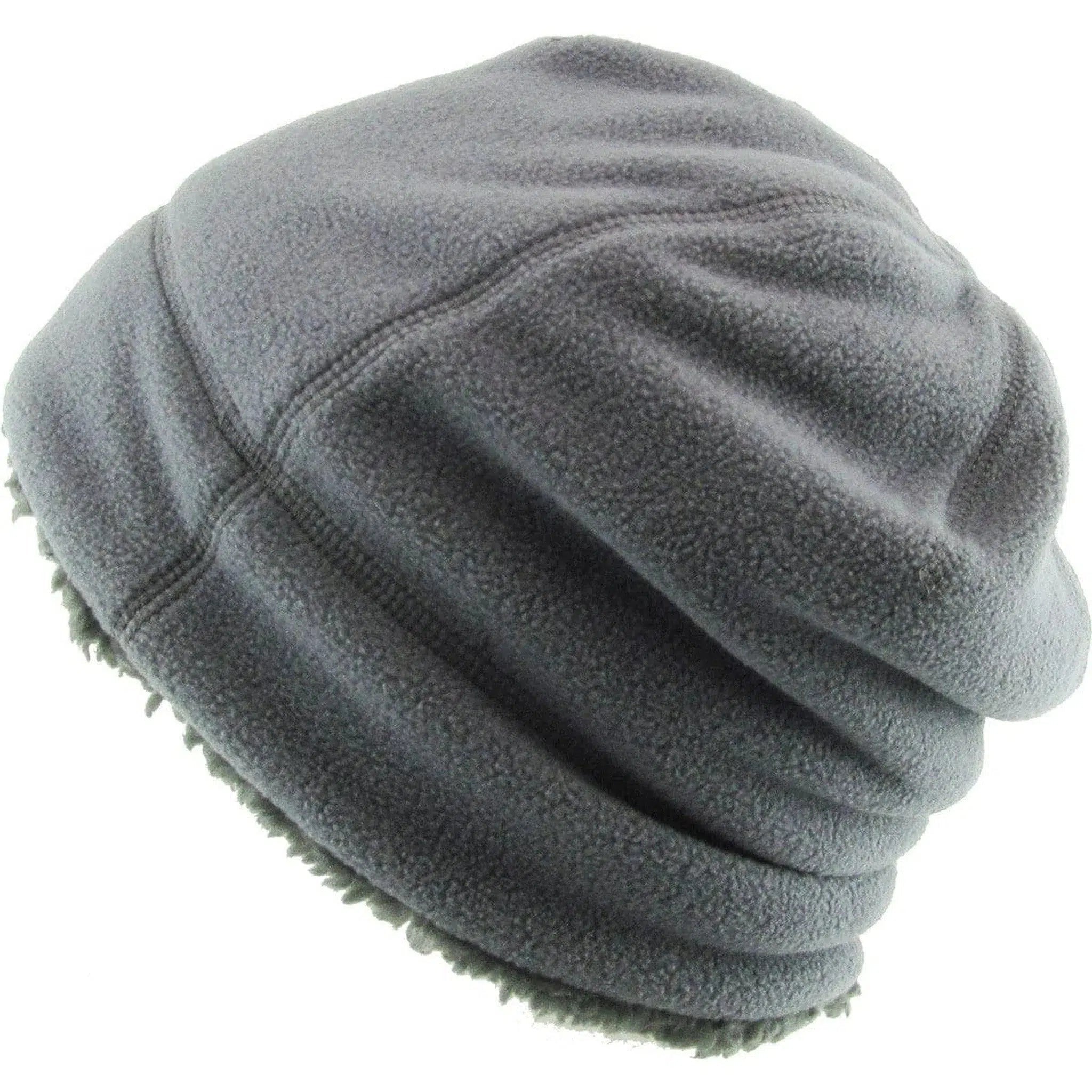 Fleece Fur Lined Sherpa Skull Cap Gray Knit Winter Hat Beanie