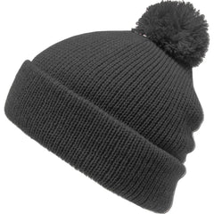 Gray Solid Wide Cuff Knit Pom Style Beanie Winter Hat