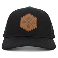 Great Outdoors Leather Patched Black Snapback Cap Trucker Hat