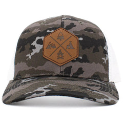 Great Outdoors Leather Patched White & Camouflage Snapback Cap Trucker Hat