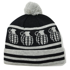 Grenade Letterhead Black & Gray Knit Pom Pom Beanie Winter Hat