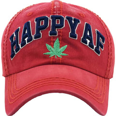 Happy AF 420 Marijuana Pot Weed THC Distressed Red Cap Dad Hat