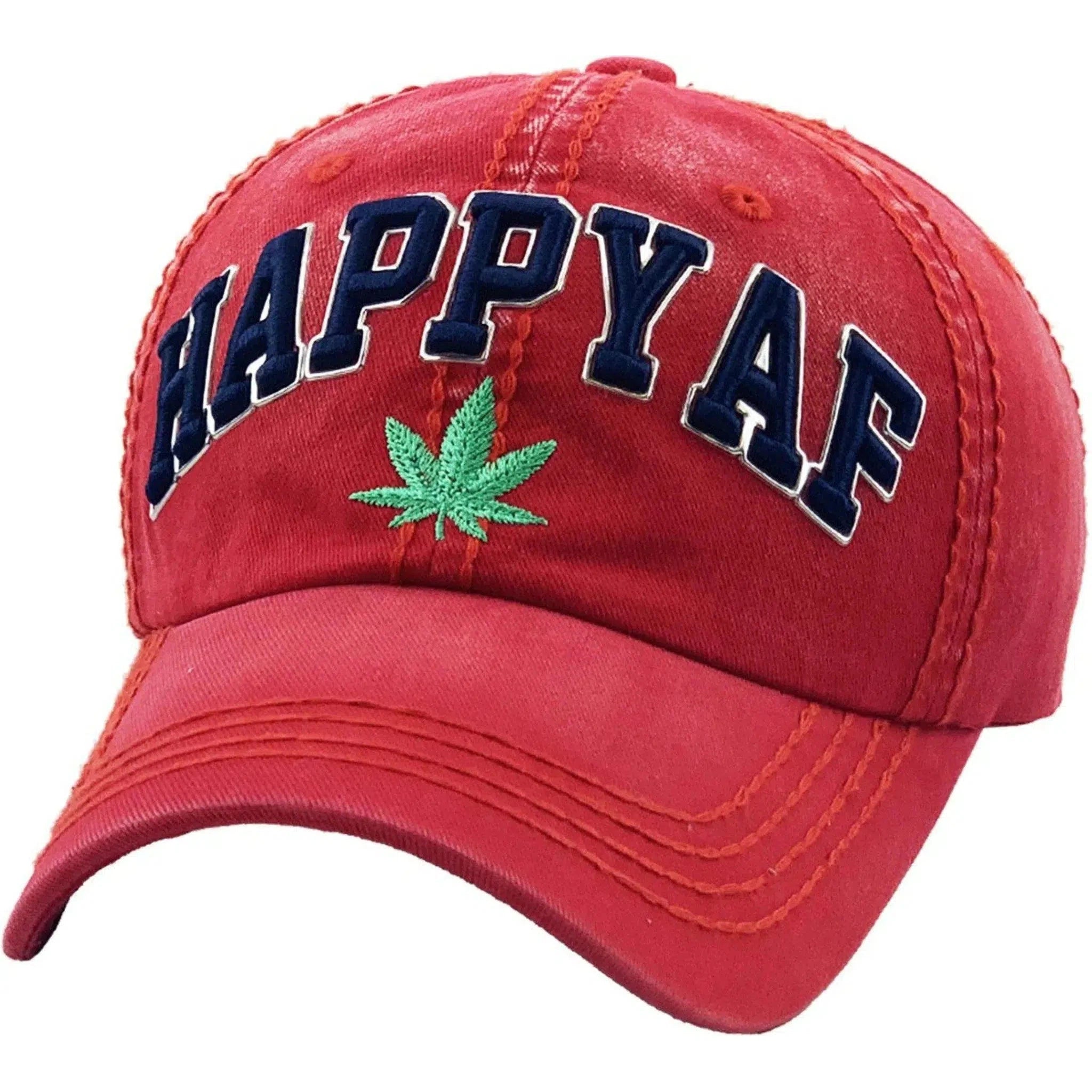 Happy AF 420 Marijuana Pot Weed THC Distressed Red Cap Dad Hat