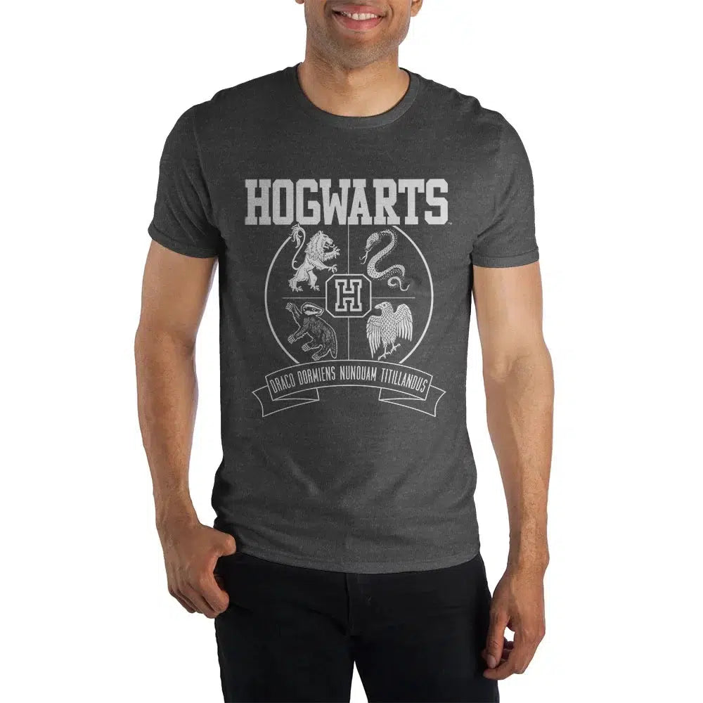 Harry Potter Hogwarts School Of Witchcraft & Wizardry Heather Black Adult T-Shirt