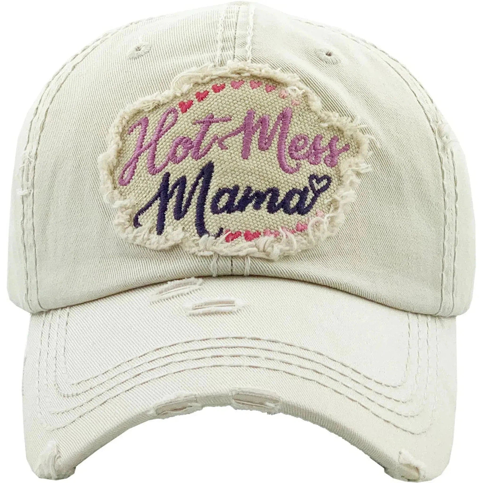 Hot Mess Mama Vintage Distressed Adjustable Stone Khaki Women's Baseball Hat
