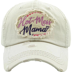 Hot Mess Mama Vintage Distressed Adjustable Stone Khaki Women's Baseball Hat