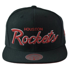 Houston Rockets NBA Foundation Script Logo Men's Black Snapback Hat by Mitchell & Ness