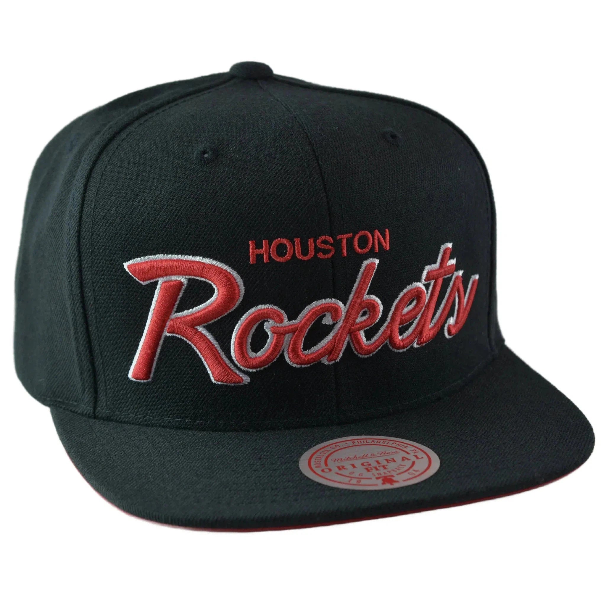 Houston Rockets NBA Foundation Script Logo Men's Black Snapback Hat by Mitchell & Ness