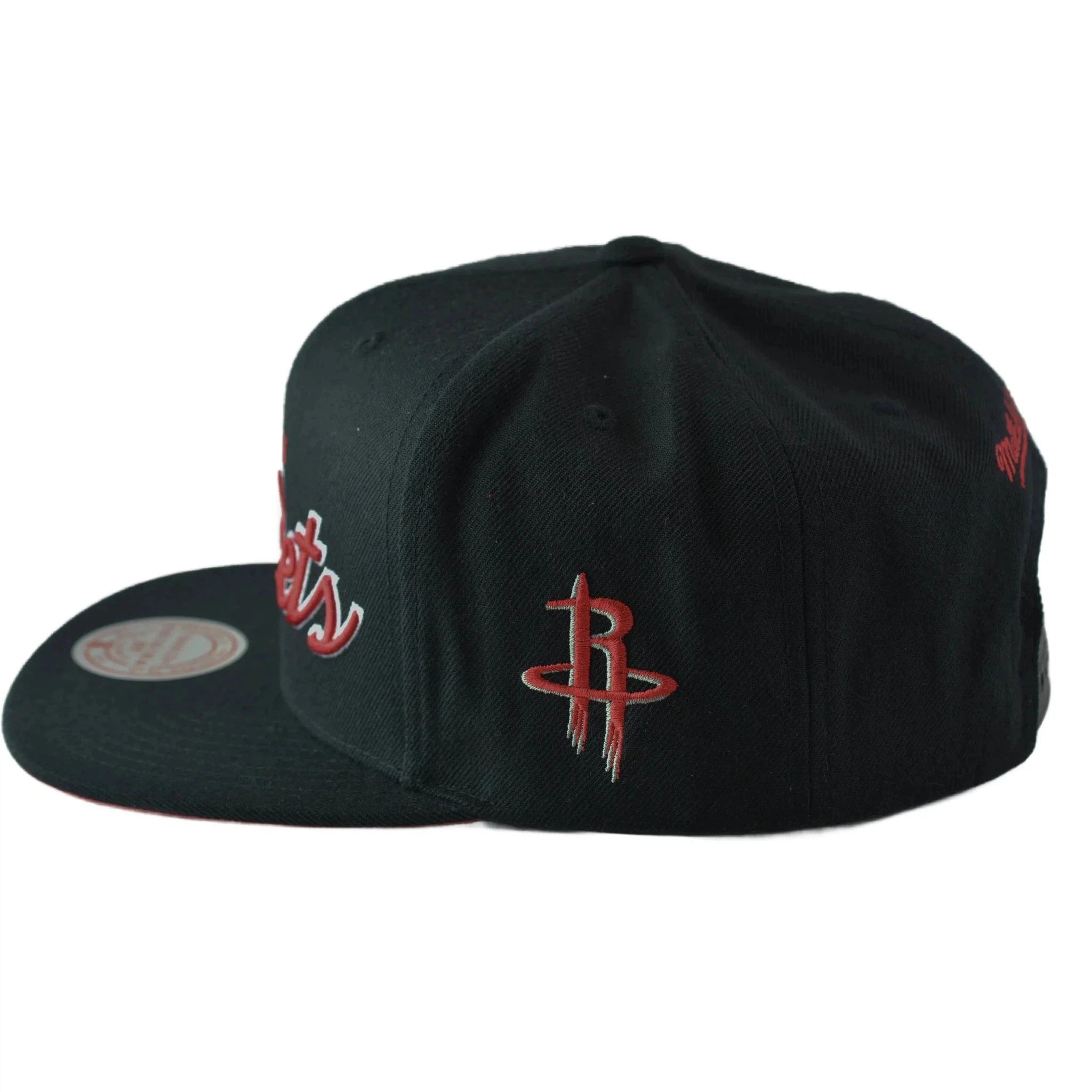 Houston Rockets NBA Foundation Script Logo Men's Black Snapback Hat by Mitchell & Ness