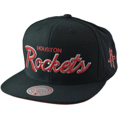 Houston Rockets NBA Foundation Script Logo Men's Black Snapback Hat by Mitchell & Ness