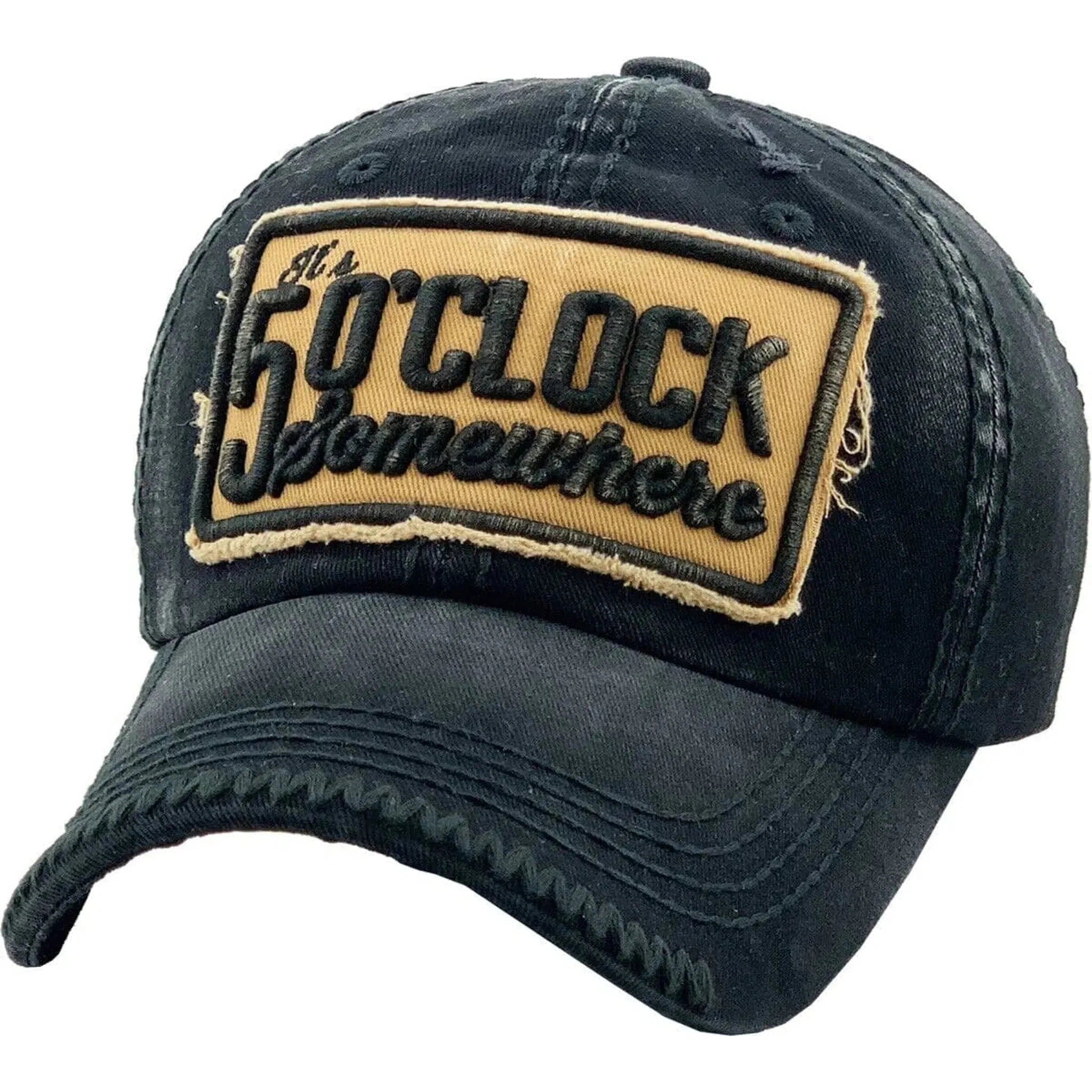 It's 5 o'clock Somewhere Adjustable Distressed Logo Baseball Hat by KB ETHOS