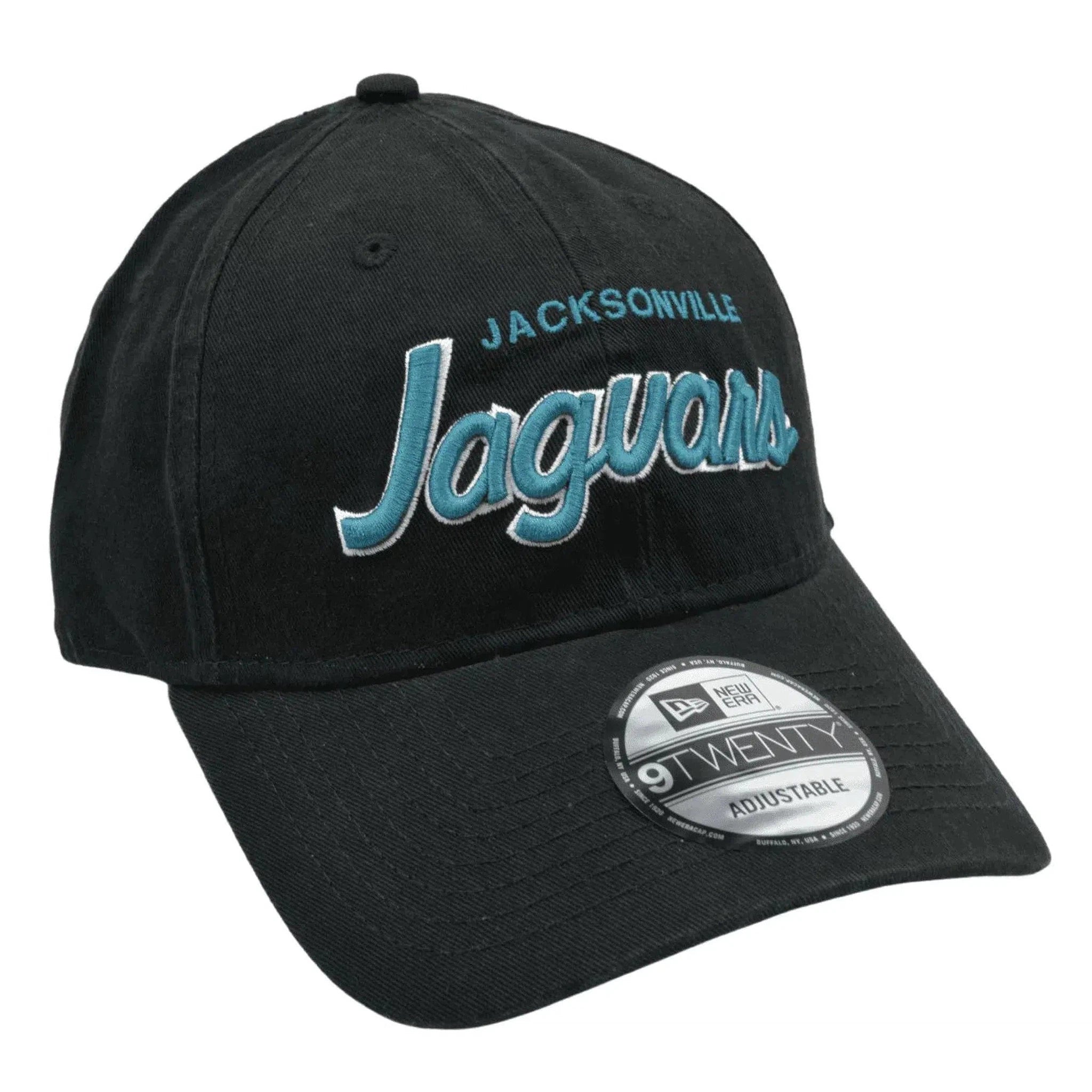 Jacksonville Jaguars New Era 9TWENTY Retro Script NFL Team Logo Adjustable Black Hat