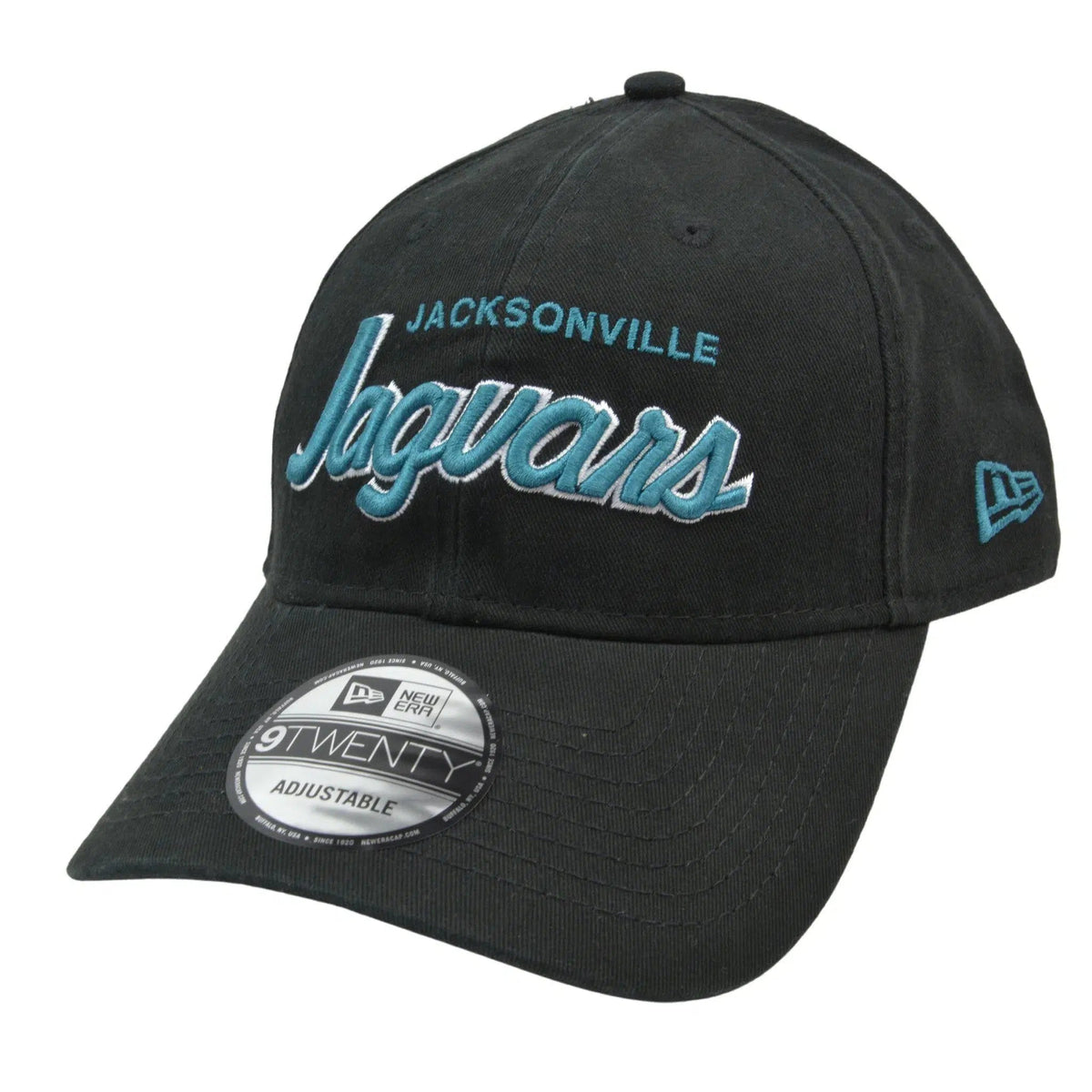 Jacksonville Jaguars New Era 9TWENTY Retro Script NFL Team Logo Adjustable Black Hat