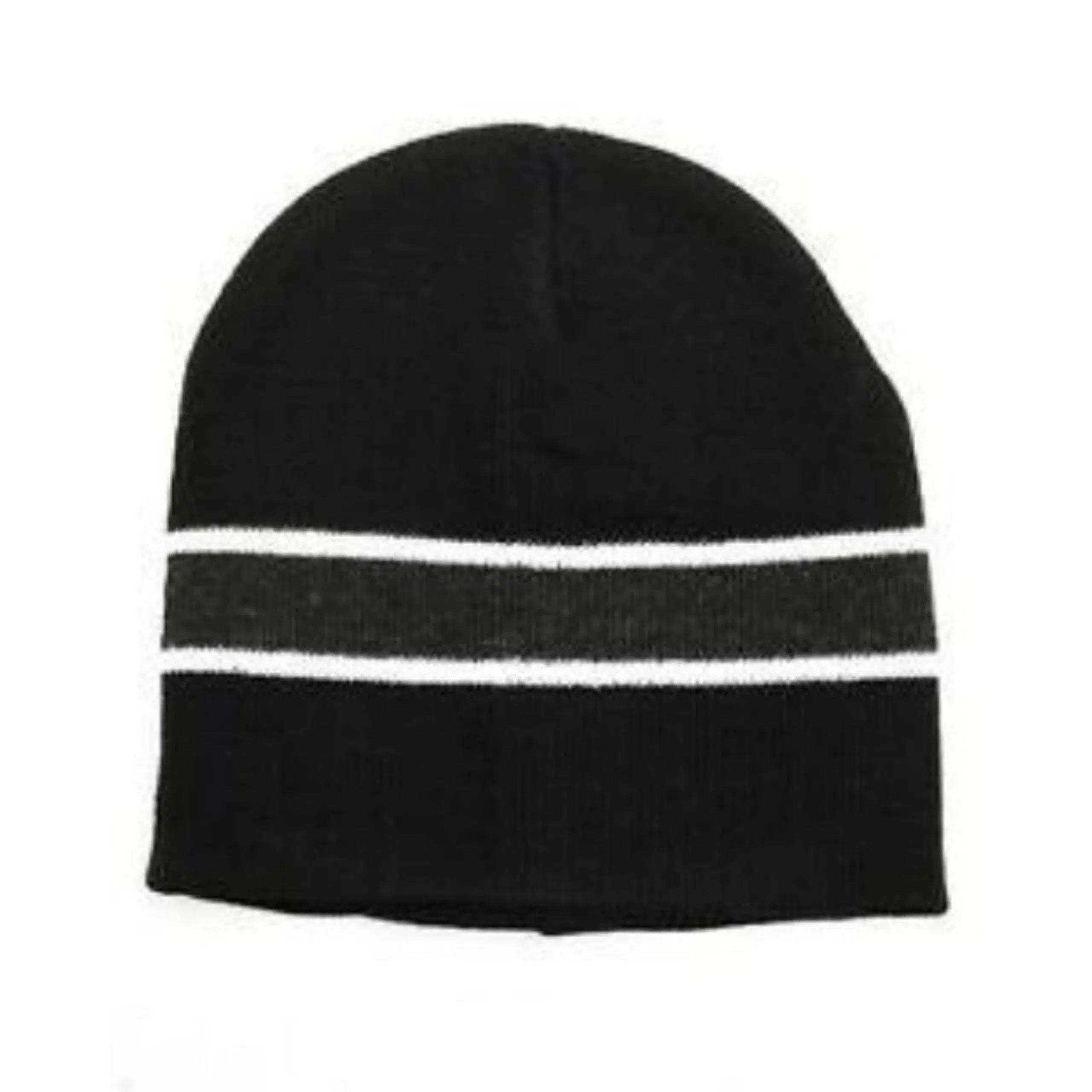 KB ETHOS Striped Black, White & Gray Knit Beanie Winter Hat Toque