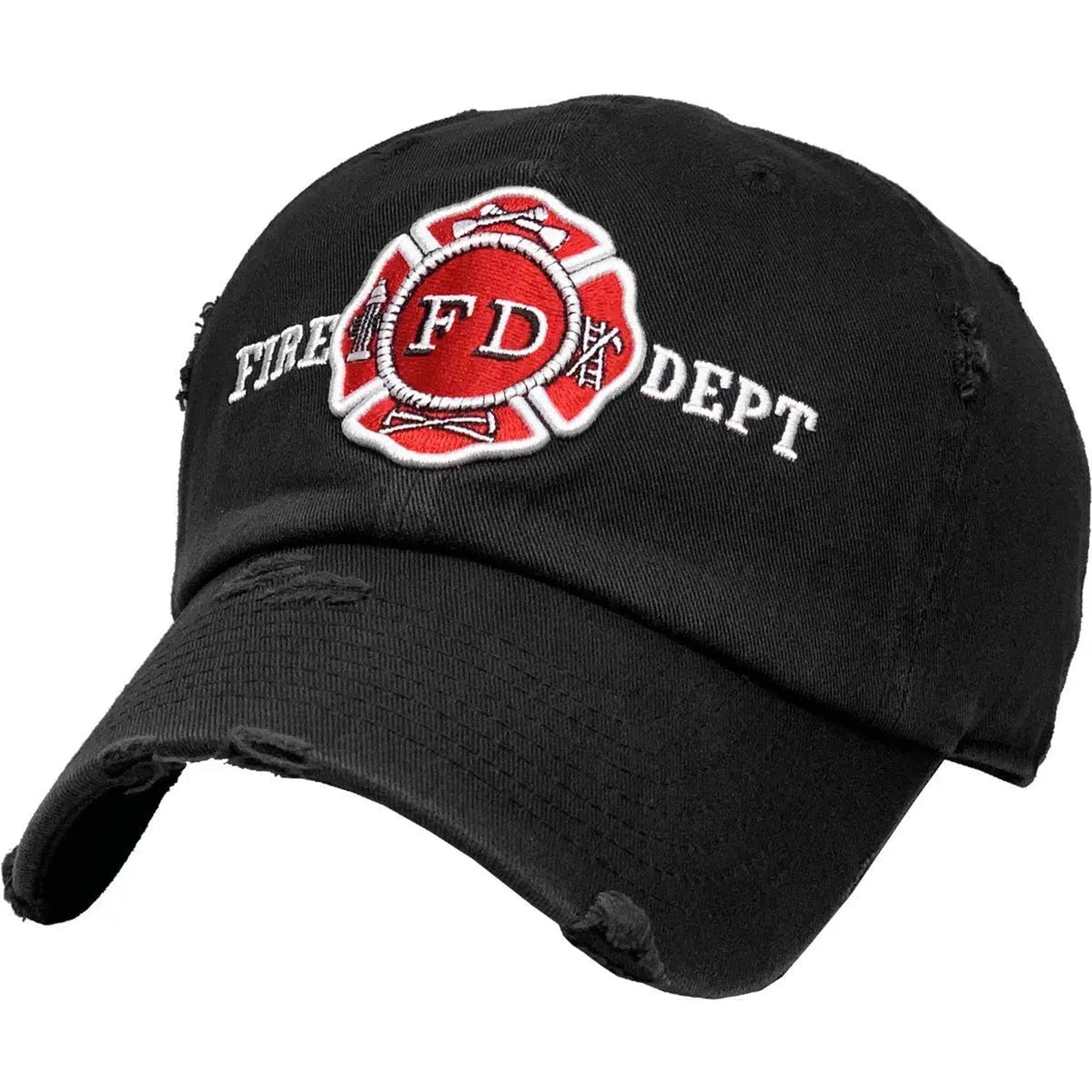 Fire Department Insignia Firefighters Black Cap Adjustable Dad Hat by KB Ethos