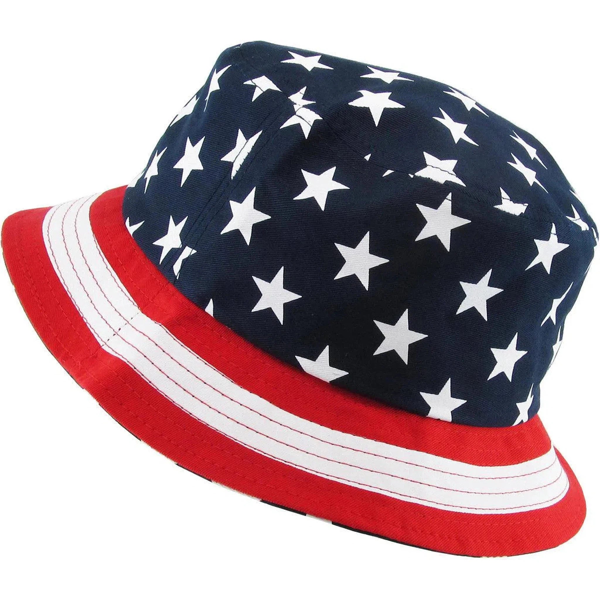 Stars and Stripes Red, White & Blue USA Patriotic Bucket Style Fishing Cap Hat