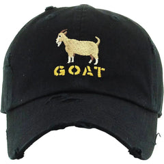 GOAT Vintage Distressed Bill Adjustable Black Cap Dad Hat by KB Ethos.