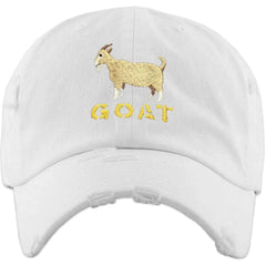 GOAT Vintage Distressed Bill Adjustable White Cap Dad Hat by KB Ethos.