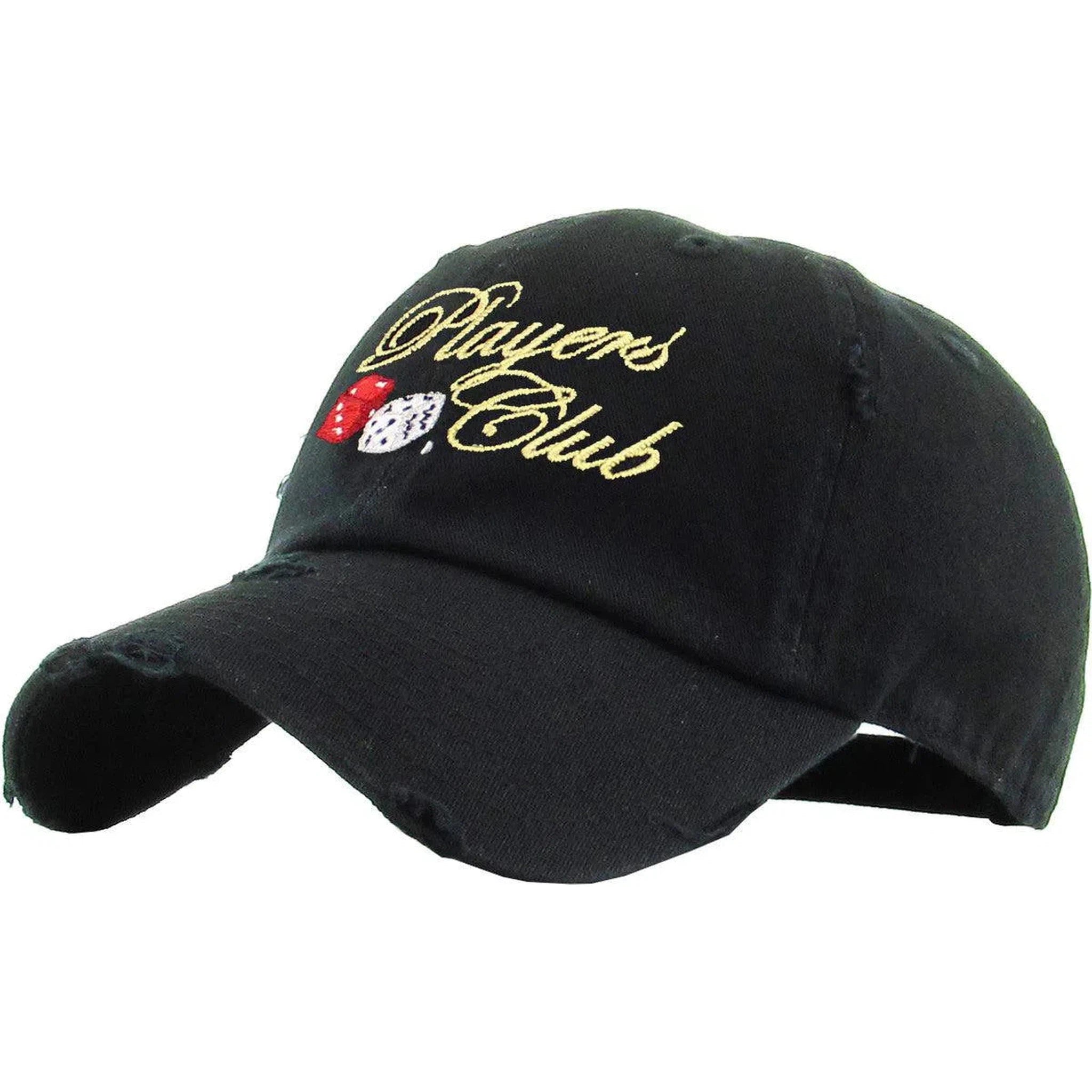 Players Club Vintage Distressed Bill Adjustable Black Cap Dad Hat by KB Ethos