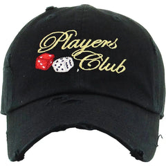 Players Club Vintage Distressed Bill Adjustable Black Cap Dad Hat by KB Ethos