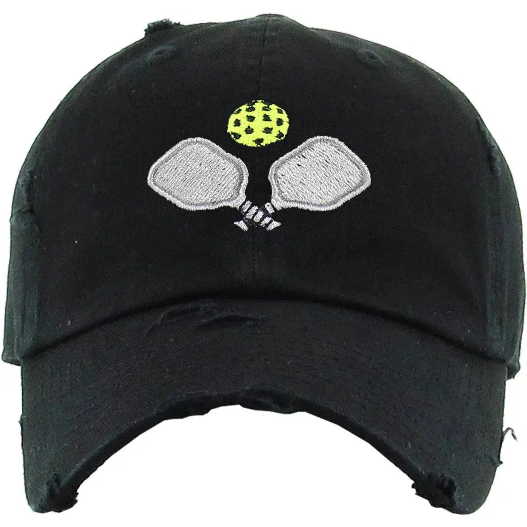 Pickleball Vintage Adjustable Black Distressed Pickleball Dad Hat by KB Ethos