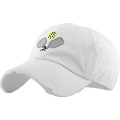 Pickleball Vintage Adjustable White Distressed Pickleball Dad Hat by KB Ethos