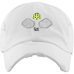 Pickleball Vintage Adjustable White Distressed Pickleball Dad Hat by KB Ethos