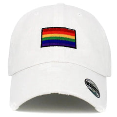 KB Ethos Pride Distressed Dad Hat – White Cotton Rainbow Flag Cap
