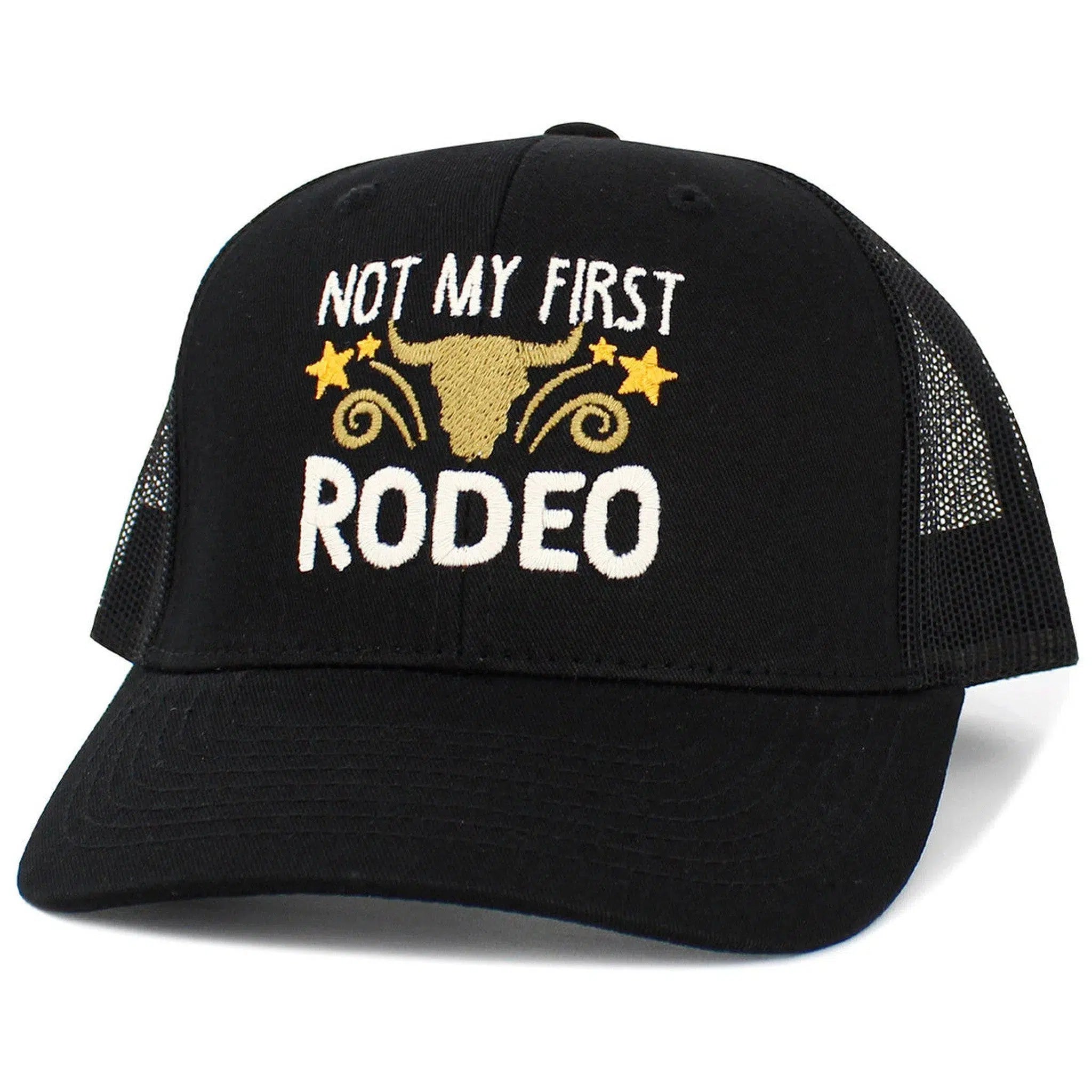 "Not my First Rodeo" Black Mesh Back Trucker Hat by KB Ethos