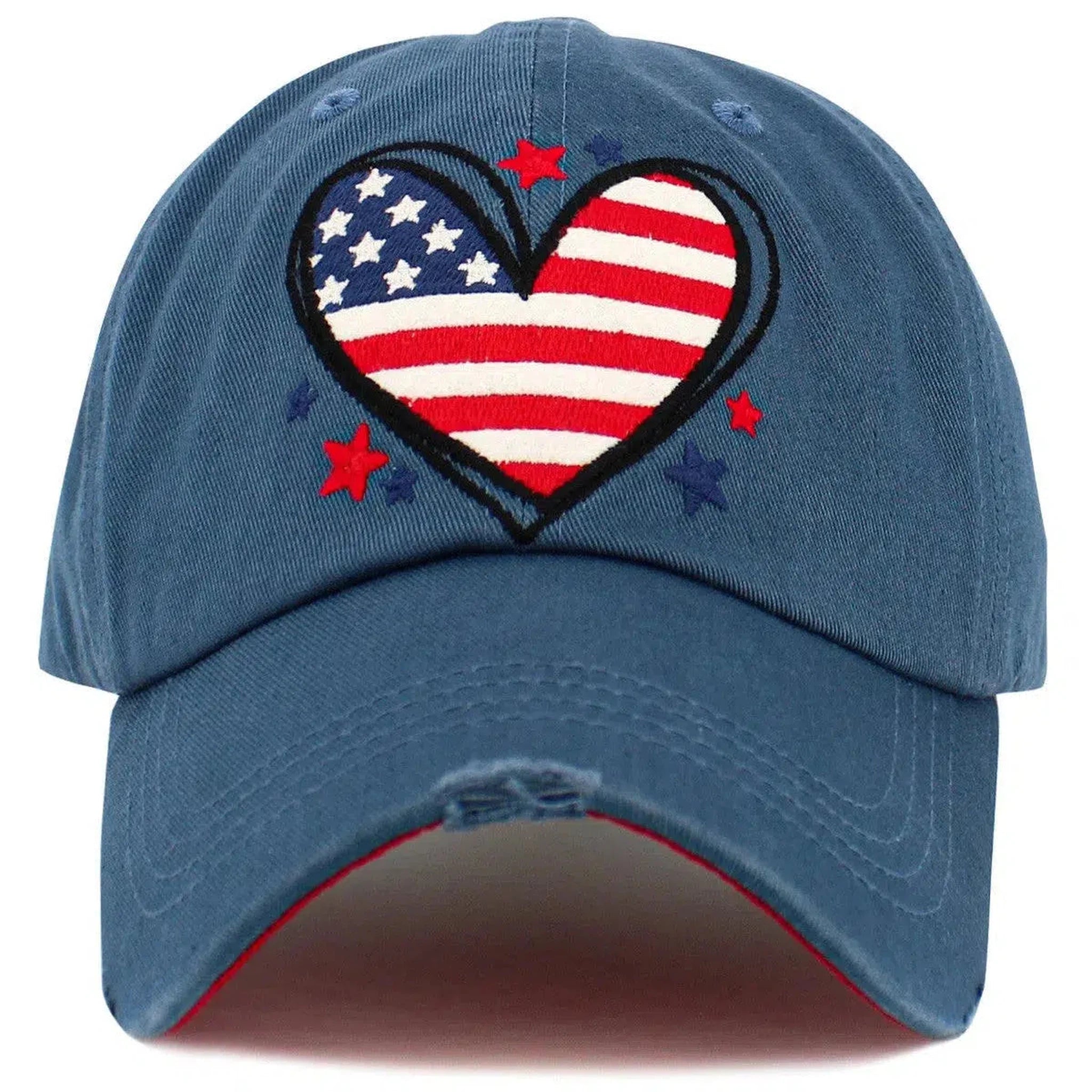 Heart Shaped Flag Women's Patriotic Vintage Adjustable Blue Baseball Style Hat by KB Ethos