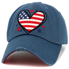 Heart Shaped Flag Women's Patriotic Vintage Adjustable Blue Baseball Style Hat by KB Ethos