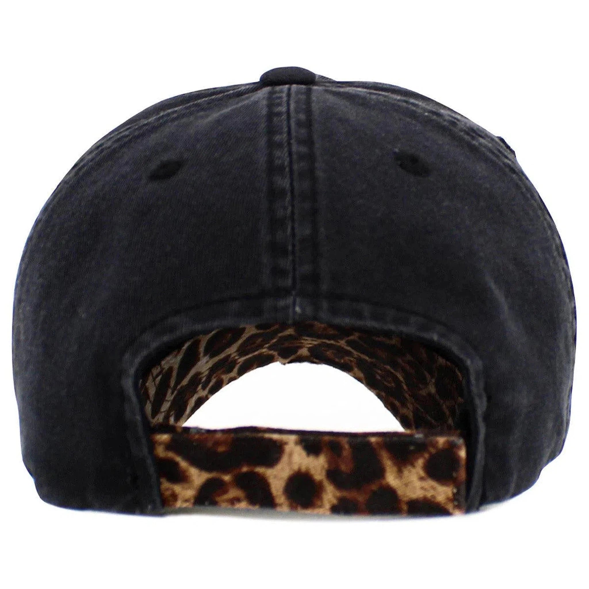 Camping Queen Vintage Leopard Print Distressed Bill Adjustable Black Women's Baseball Cap by KB Ethos