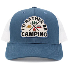 I'd Rather Be Camping 2 Tone Blue & White Mesh Back Vintage Ballcap by KB Ethos