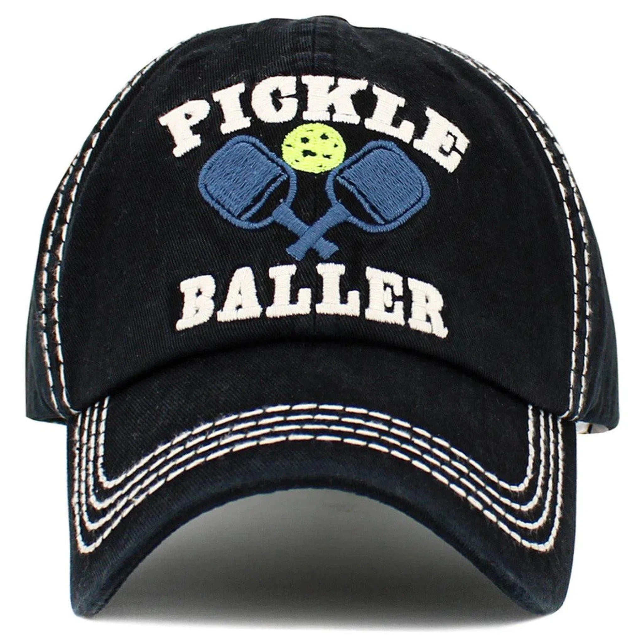 "Pickleballer" Vintage Adjustable Black Distressed Pickleball Hat by KB Ethos