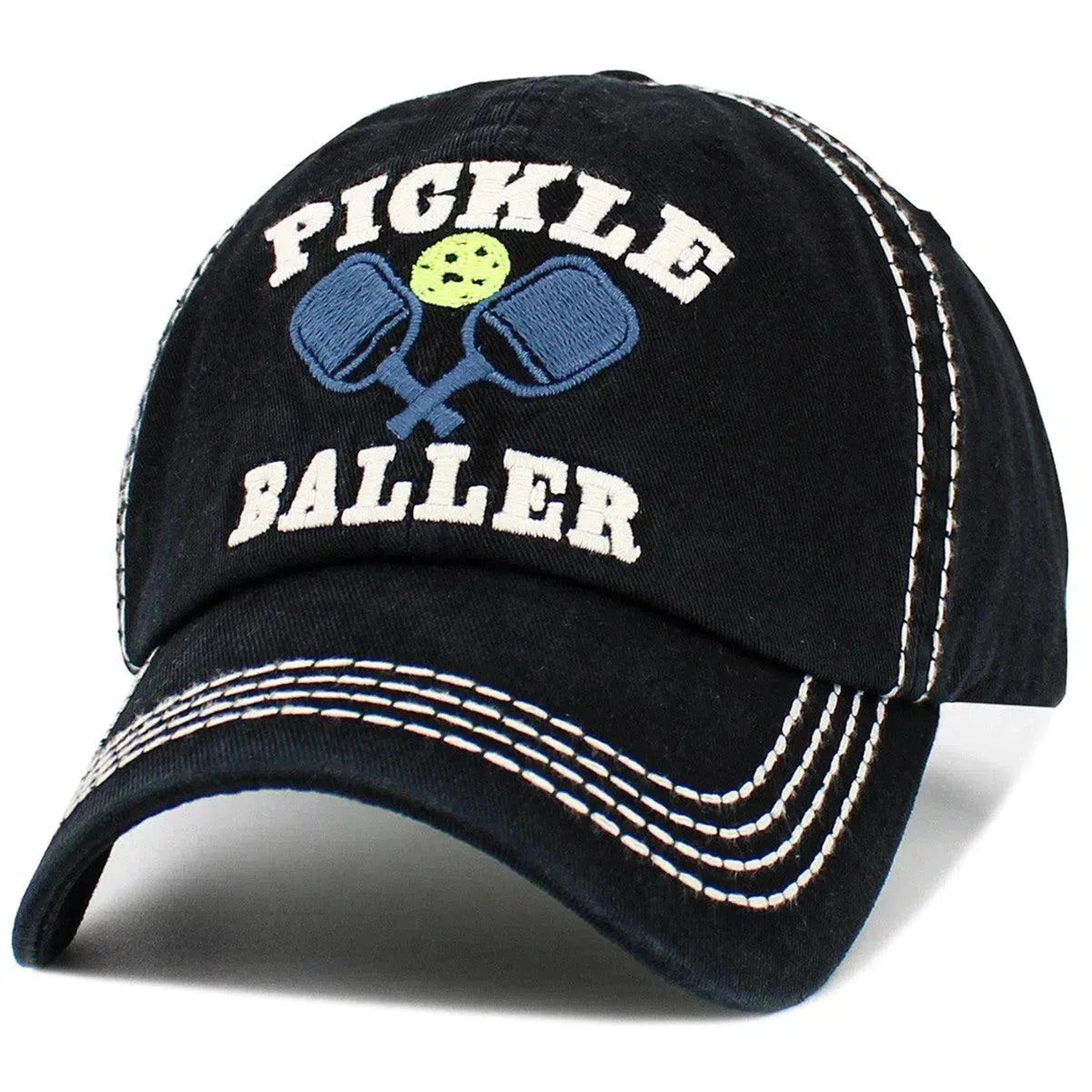 "Pickleballer" Vintage Adjustable Black Distressed Pickleball Hat by KB Ethos