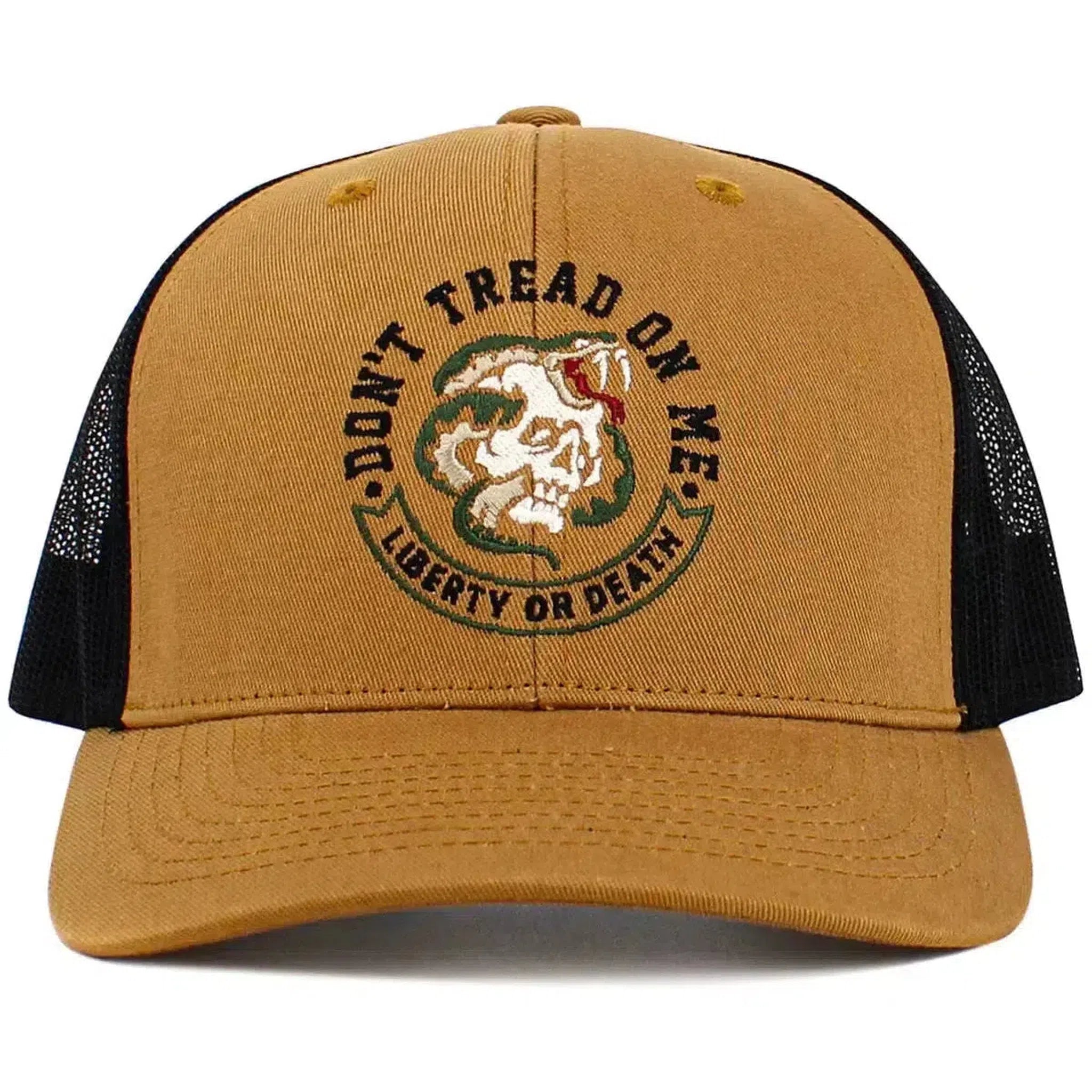 Don't Tread on Me Liberty or Death Skull Black/Coyote Mesh Trucker Hat