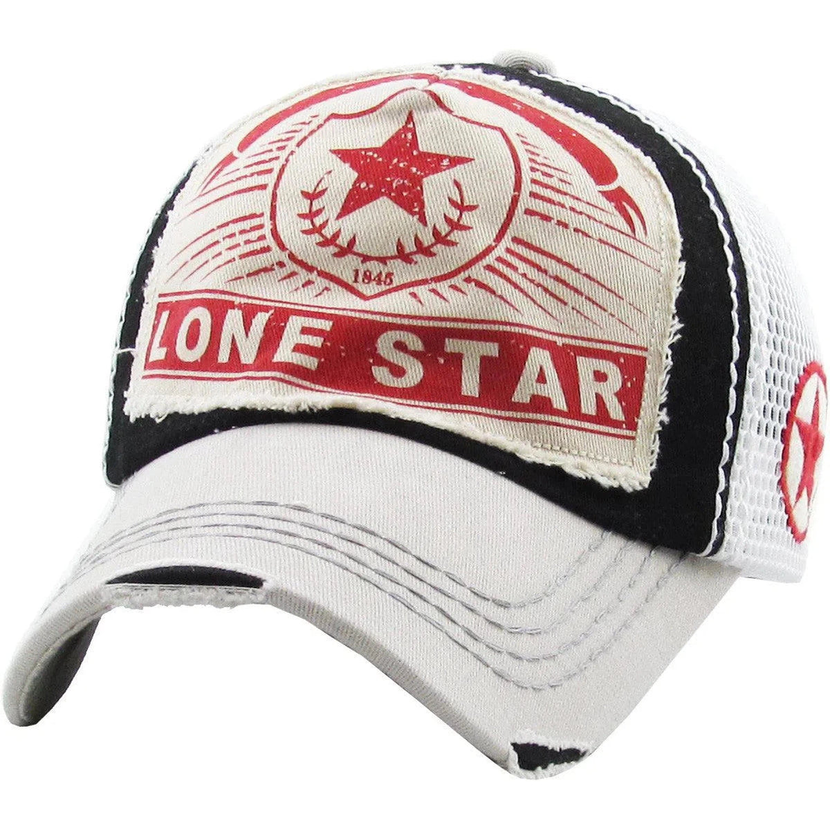 Distressed Vintage Lone Star Patched Logo Black & Stone Snapback Hat by KB Ethos